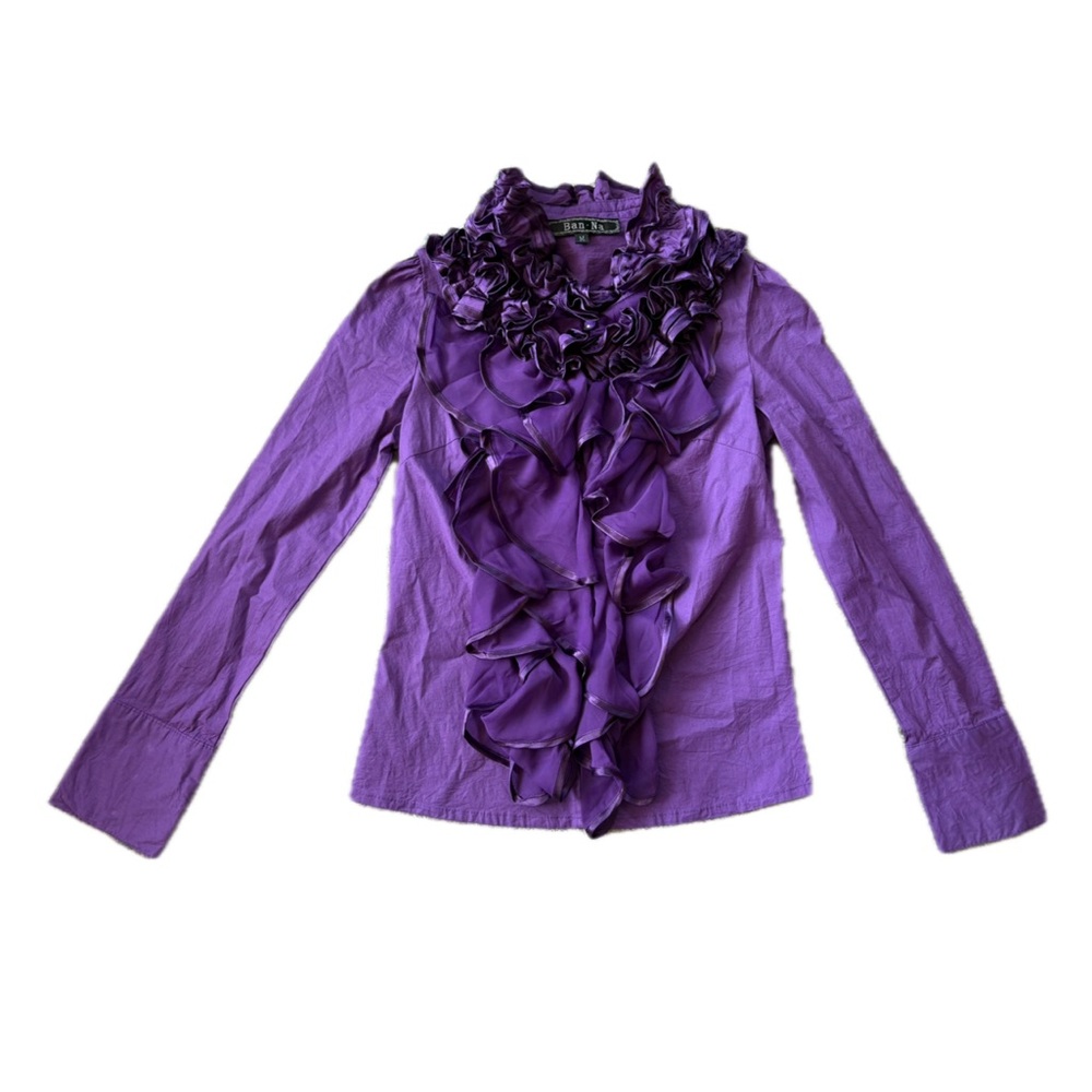 Purple Ruffled Long Sleeve Blouse